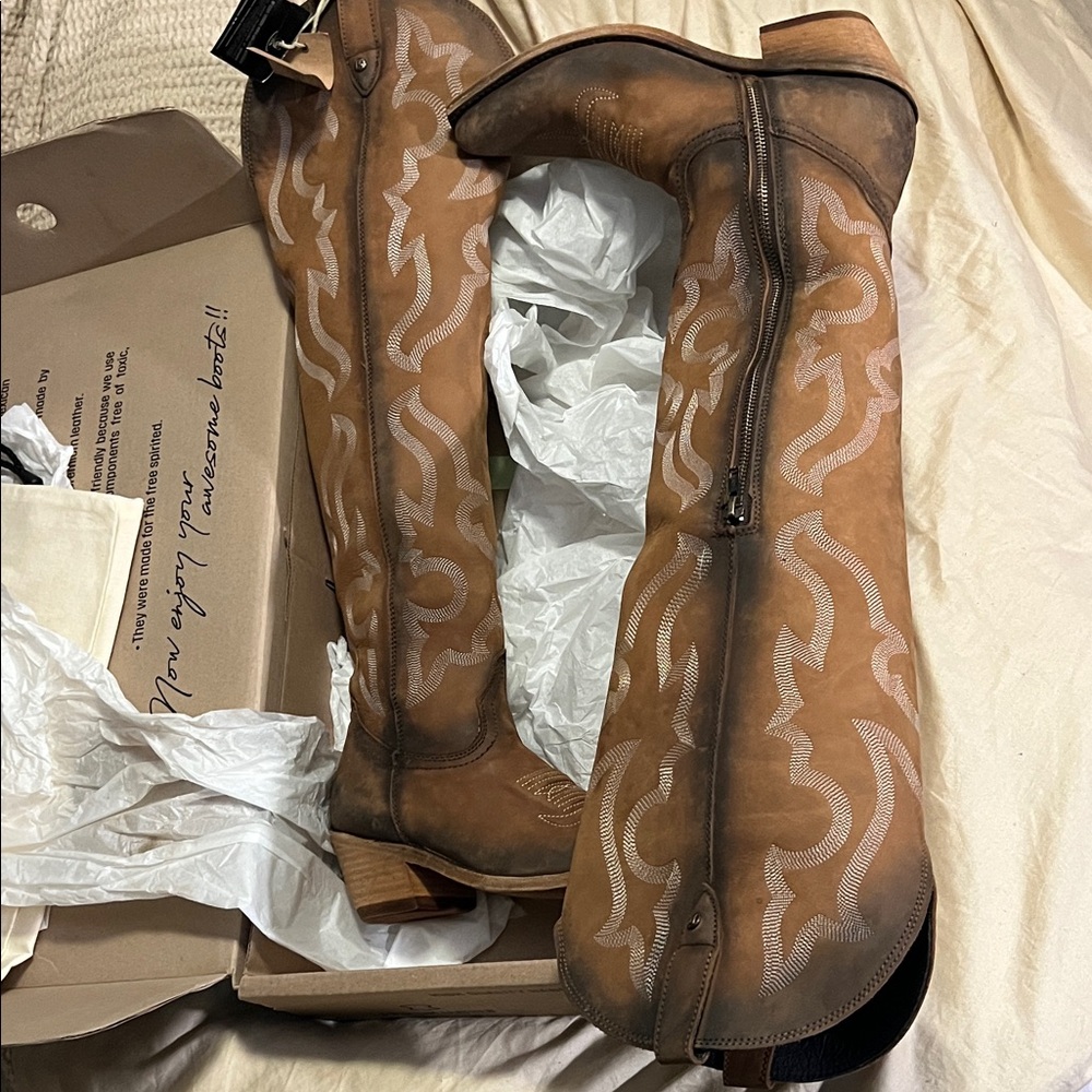 LIBERTY Black Brown Over-the-Knee Western Boots - Picture 2 of 6